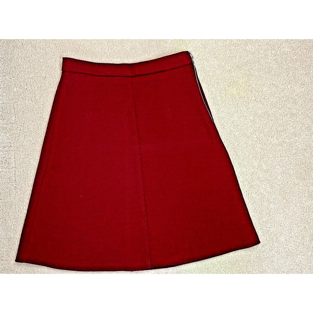 Zara Red Ribbed Thick A Line Mini Skirt Silver Zipper S